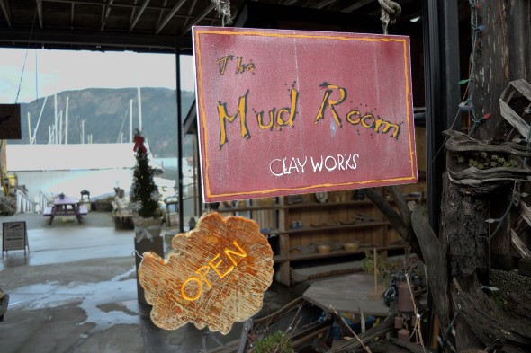 The Mud Room Clay Works storefront with marina in background