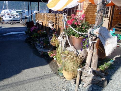The charming walkway to The Mud Room, overlooking the Cowichan Bay marina
